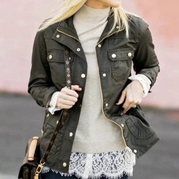 J. Crew Relaxed Boyfriend Field Jacket Military Utility Waxed Cotton Green XS - Picture 1 of 15